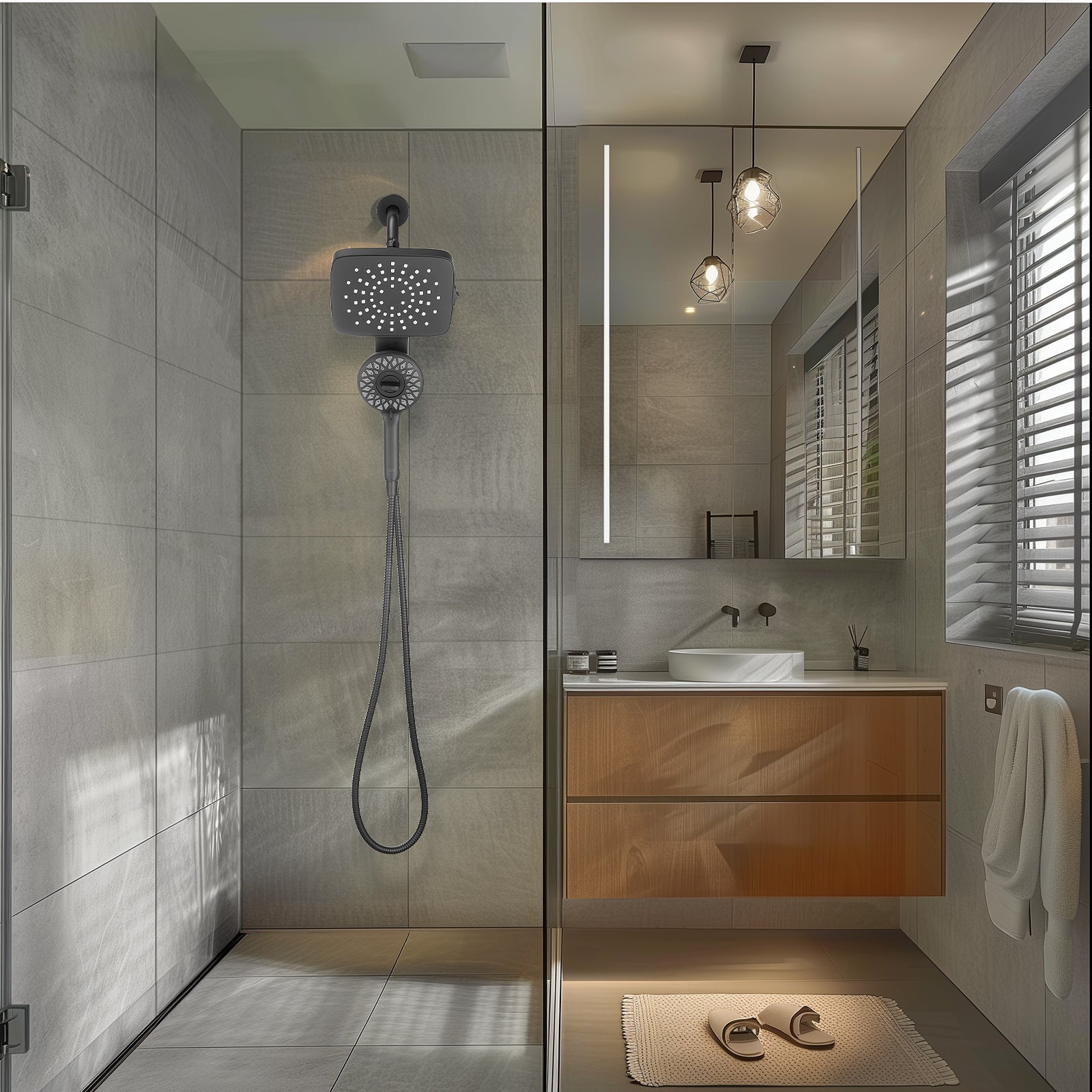 Magnetic 2-in-1 5-Spray  Adjustable Dual Shower Heads Wall Mount Fixed and Handheld Shower Head 2.5 GPM in Black