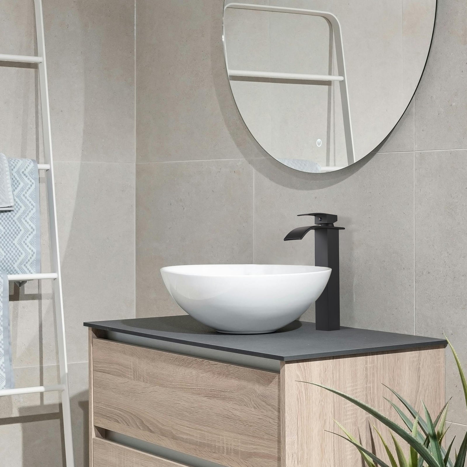 High Arc Waterfall Single Handle Single Hole Bathroom Faucet with Drain Kit Included in Black