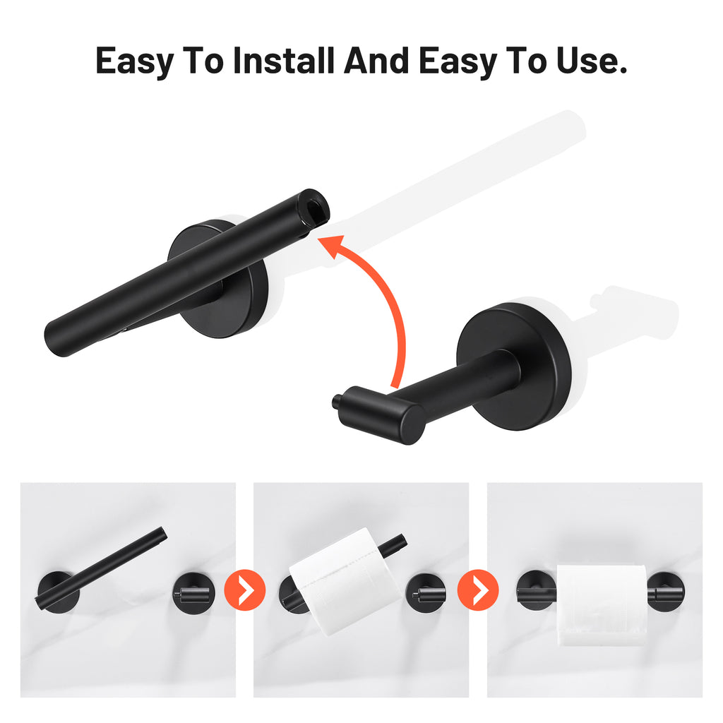 Deluxe Wall Mount Pivot Arm Toilet Paper Holder Bath Hardware Accessory in Matte Black