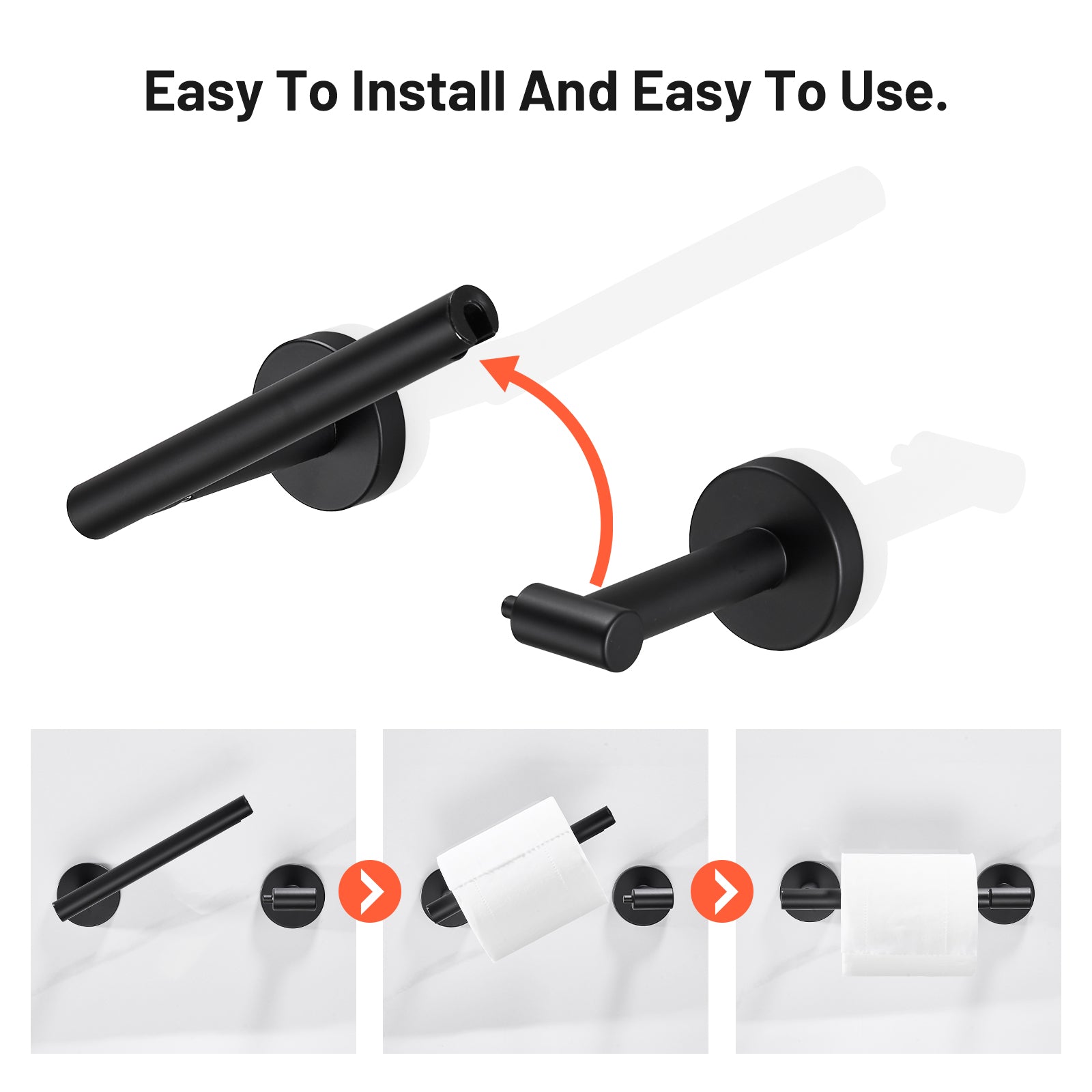 Deluxe Wall Mount Pivot Arm Toilet Paper Holder Bath Hardware Accessory in Matte Black