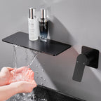 Single-Handle Rectangular Waterfall Wall Mounted Bathroom Faucet in Matte Black