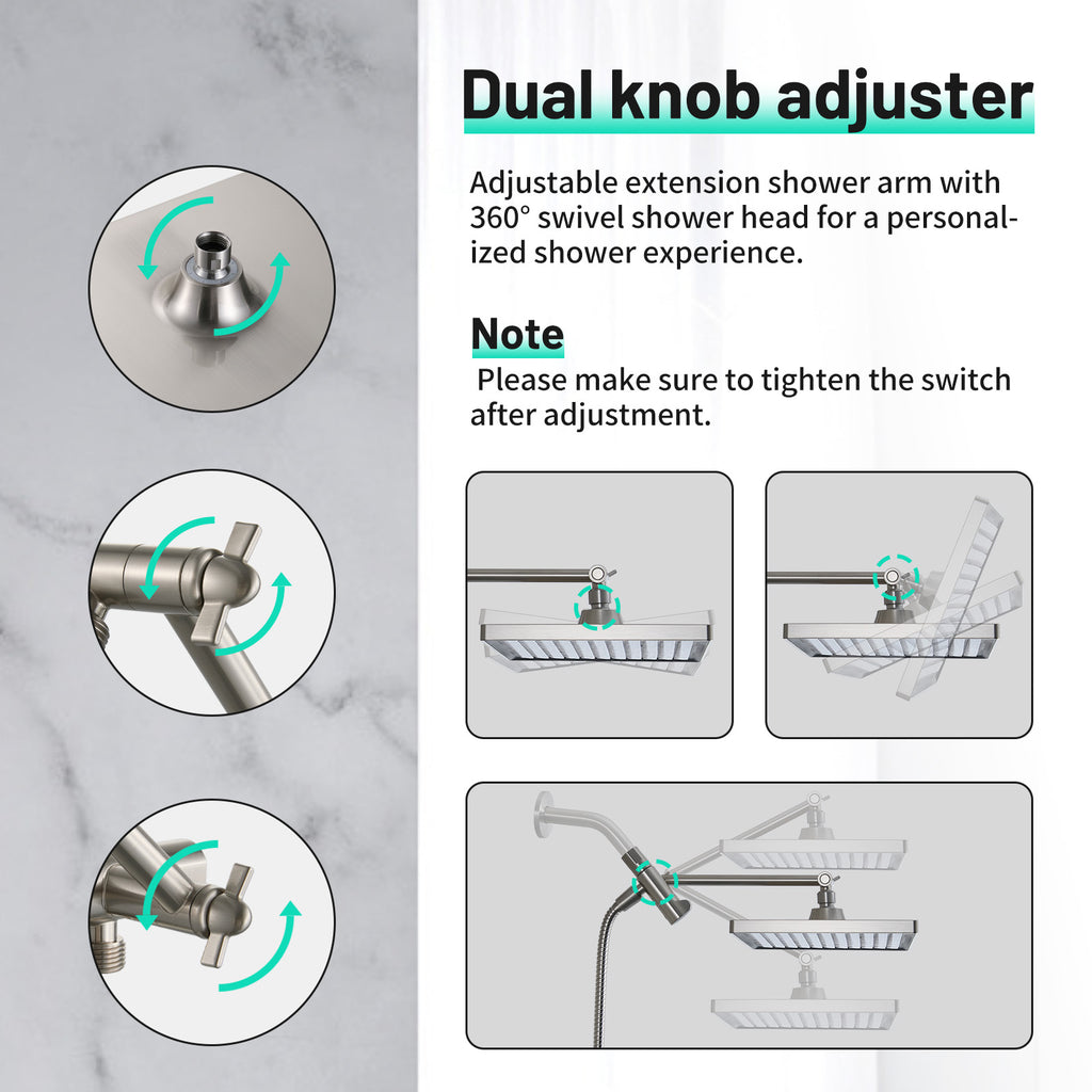 Rainfall Shower Head Combo 6-Spray 12 in. Wall Mount Dual Shower Heads and Handheld Head with 1.8 GPM in Brushed Nickel