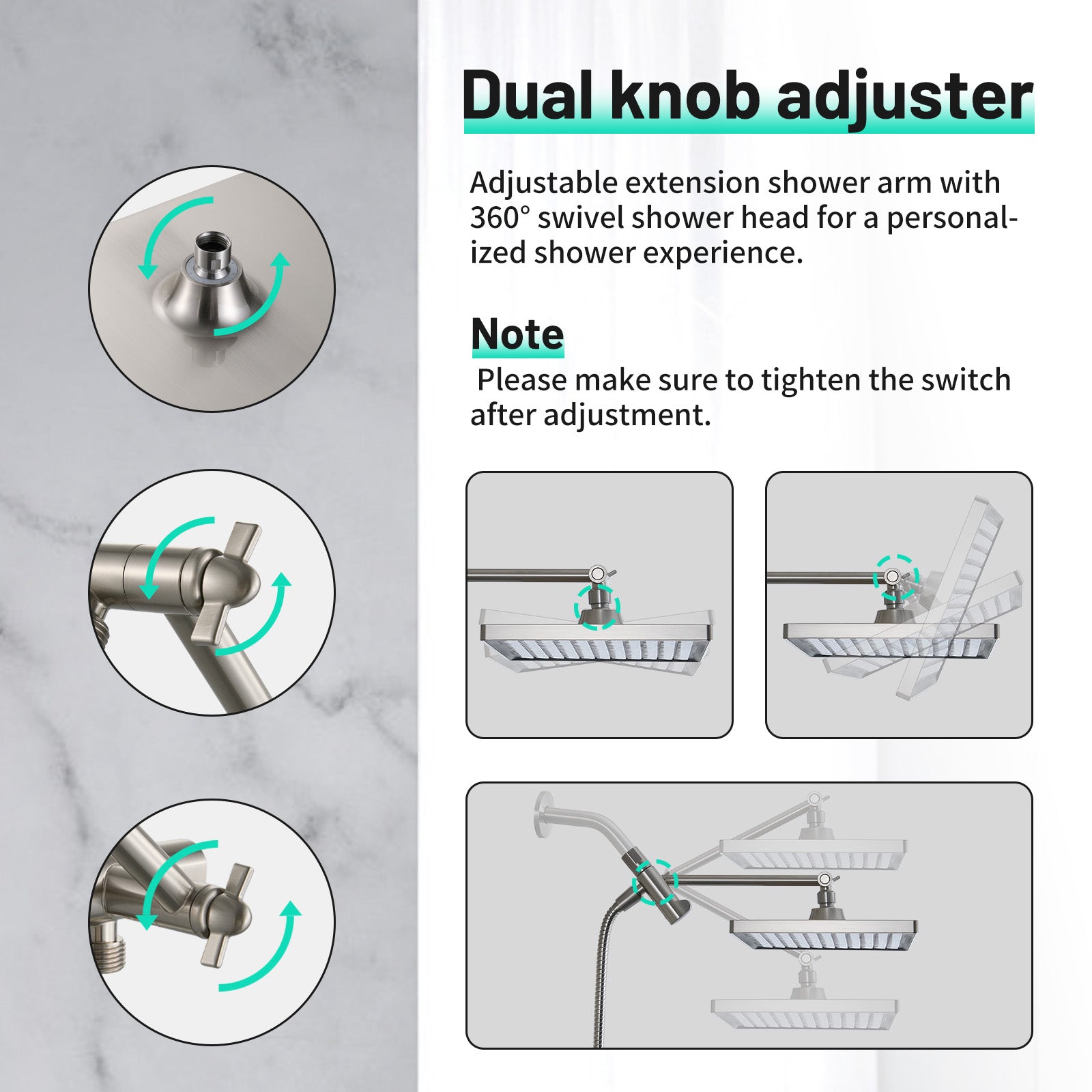 Rainfall Shower Head Combo 6-Spray 12 in. Wall Mount Dual Shower Heads and Handheld Head with 1.8 GPM in Brushed Nickel