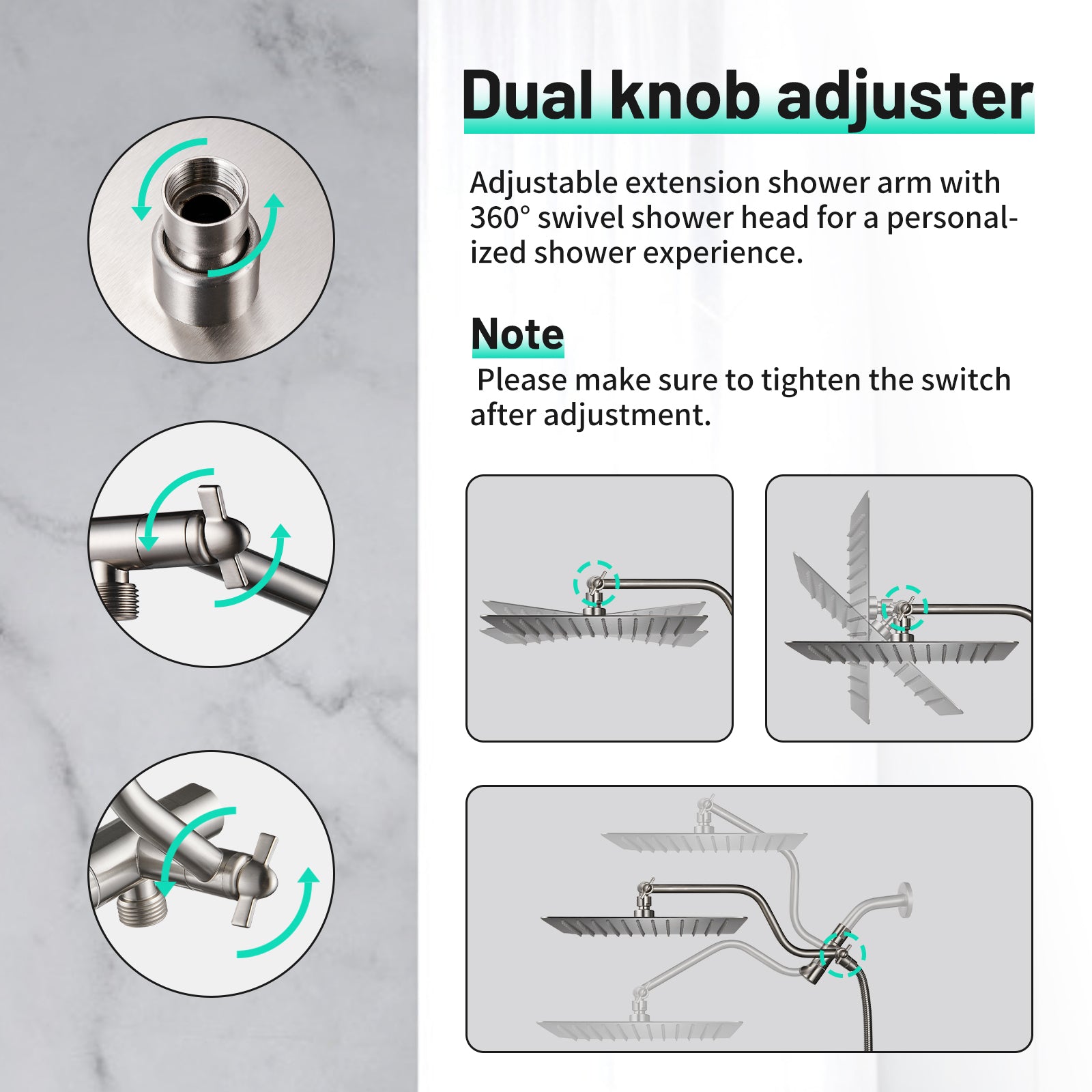 Rainfull 5-Spray Patterns 10 in. Wall Mount Dual Shower Heads and Handheld Shower Head 1.8 GPM in Brushed Nickel