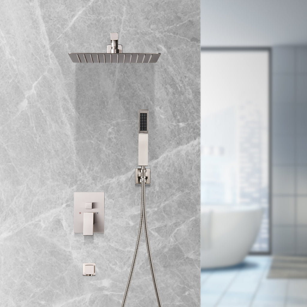 Rain Single Handle 1-Spray Tub Shower Faucet Handheld Combo with Valve 1.8 GPM 12 in. Adjustable Head in Brushed Nickel