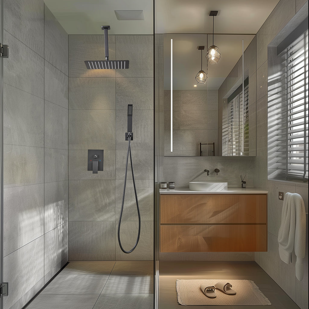 Rain Single Handle 1-Spray Shower Faucet 2.5 GPM 10 " with Valve Pressure Balance Dual Shower Heads in Black