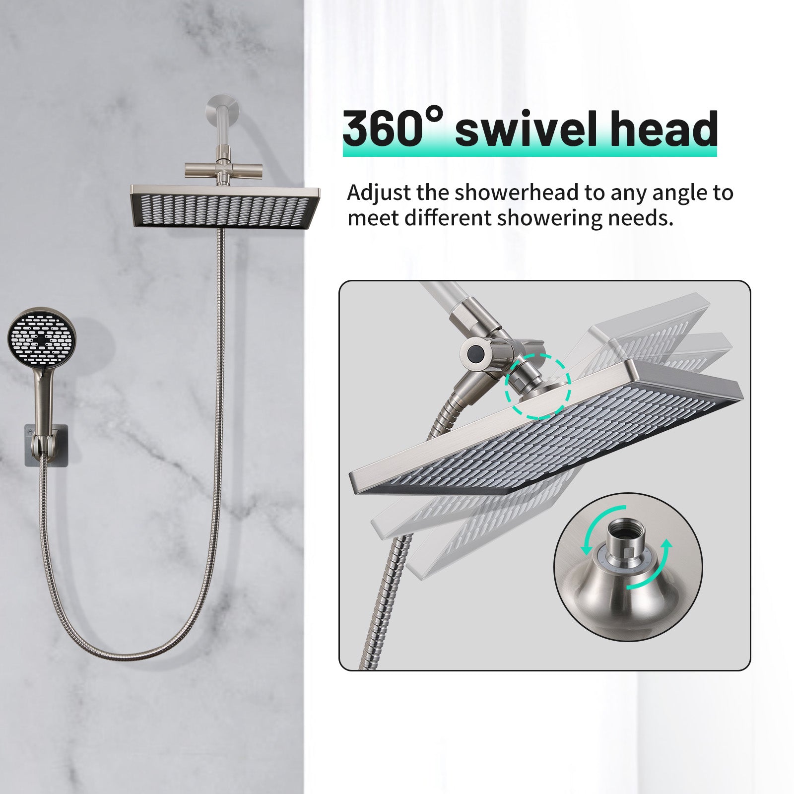 Rainfall Shower Head Combo 6-Spray 12 in. Wall Mount Dual Shower Heads and Handheld Head with 1.8 GPM in Brushed Nickel