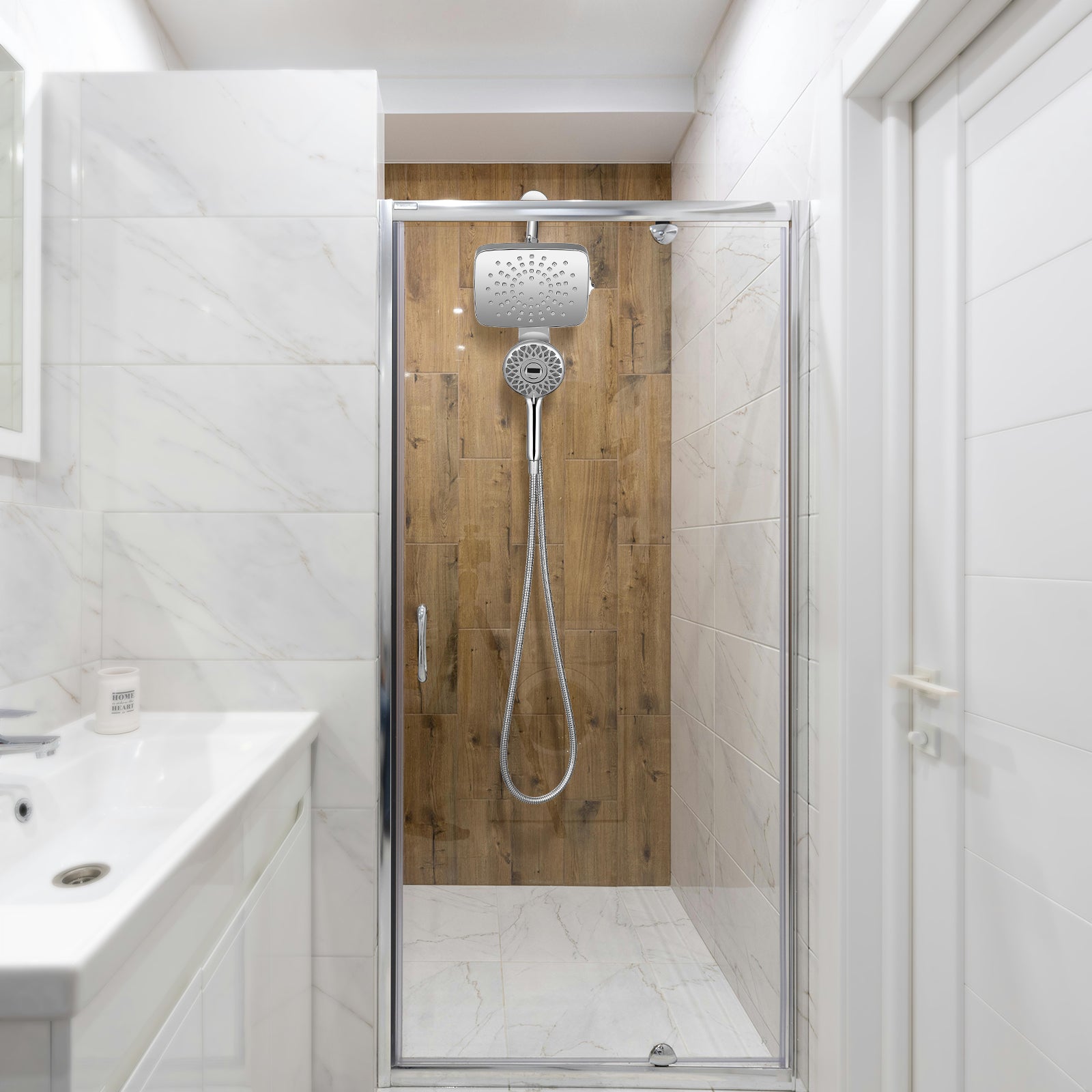 Magnetic 2-in-1 5-Spray  Adjustable Dual Shower Heads Wall Mount Fixed and Handheld Shower Head 2.5 GPM in Chrome