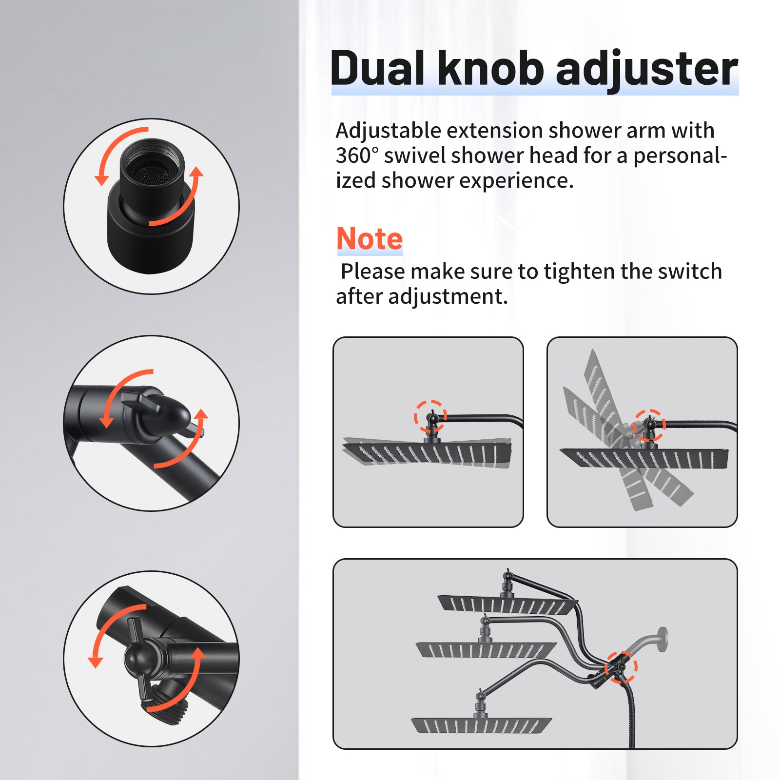 Rainfall Shower Head Combo 12-Spray 12 in. Wall Mount Dual Shower Heads and Handheld Shower Head with 1.8 GPM in Black
