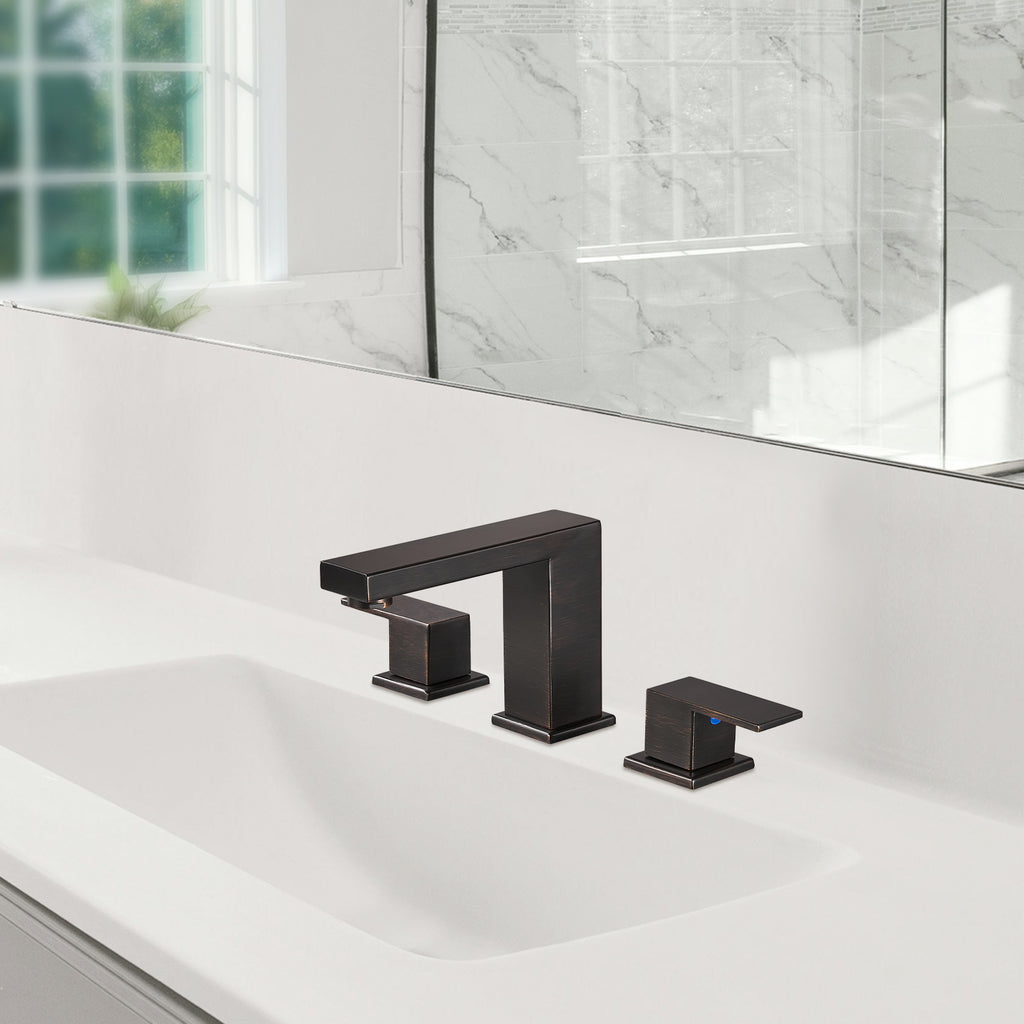 304 stainless steel 8 in. Widespread Double Handle Bathroom Faucet with Drain Kit Included in Oil Rubbed Bronze