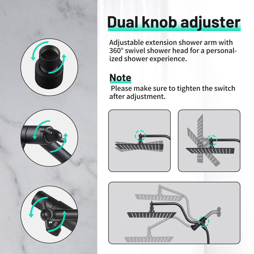 Rainfull 5-Spray Patterns 10 in. Wall Mount Dual Shower Heads and Handheld Shower Head 1.8 GPM in Matte Black