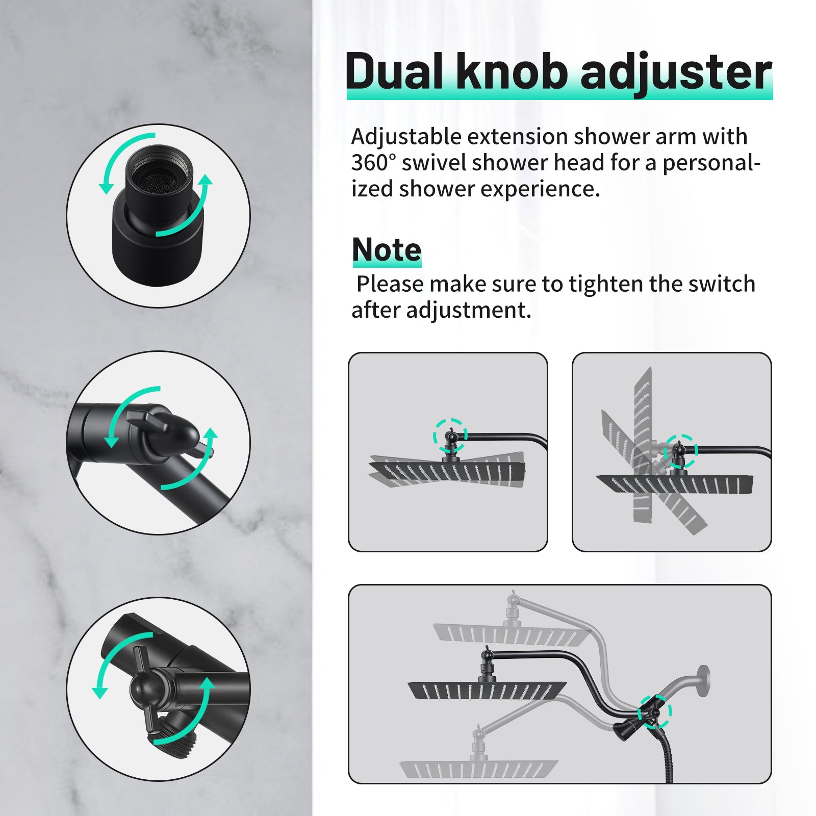 Rainfull 2-in-1 9-Spray Patterns Adjustable Wall Mount Shower Head with Filter 2.5 GPM and Handheld Shower Head in Black