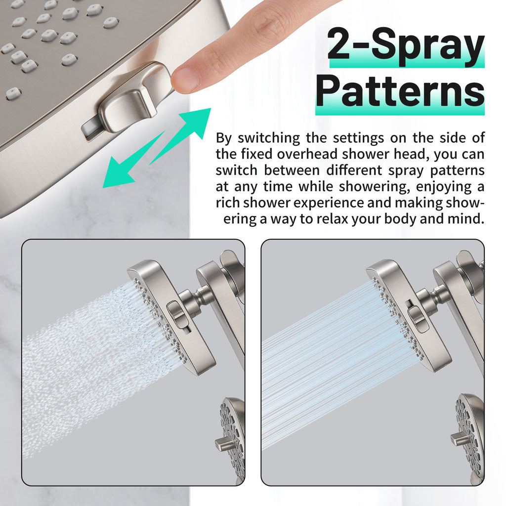 Magnetic 2-in-1 5-Spray Adjustable  Dual Shower Heads Wall Mount Fixed and Handheld Shower Head 2.5 GPM in Nickel