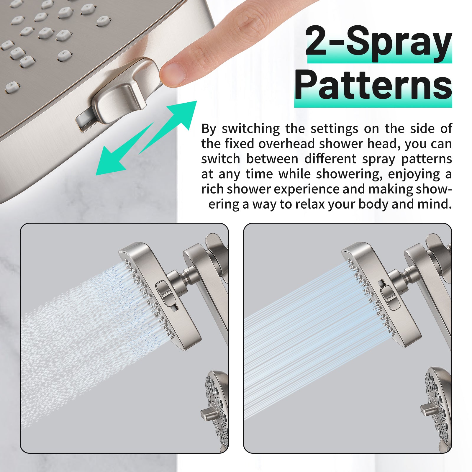 Magnetic 2-in-1 5-Spray Adjustable  Dual Shower Heads Wall Mount Fixed and Handheld Shower Head 2.5 GPM in Nickel