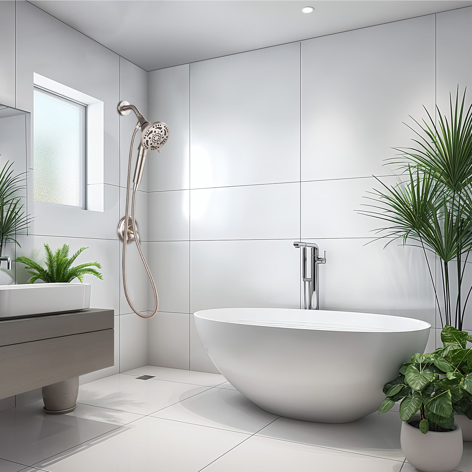 7-Spray Pattern 4.92 in. Wall Mount Handheld Shower Heads 1.8 GPM with Filter，Removable Shower hose in Brushed Nickel