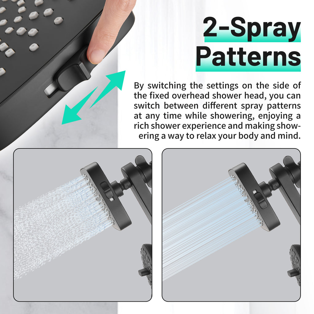 Magnetic 2-in-1 5-Spray  Adjustable Dual Shower Heads Wall Mount Fixed and Handheld Shower Head 2.5 GPM in Black