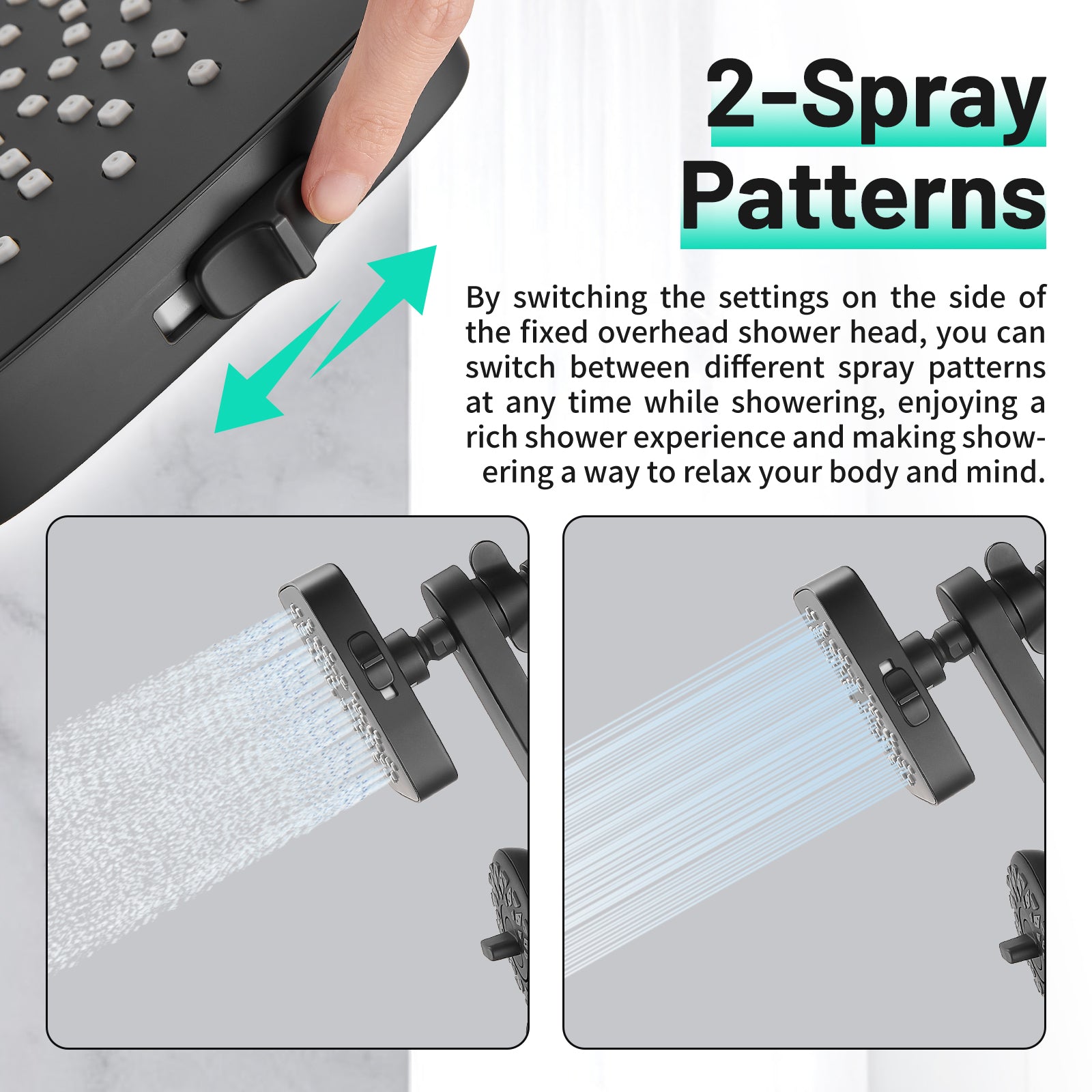 Magnetic 2-in-1 5-Spray  Adjustable Dual Shower Heads Wall Mount Fixed and Handheld Shower Head 2.5 GPM in Black