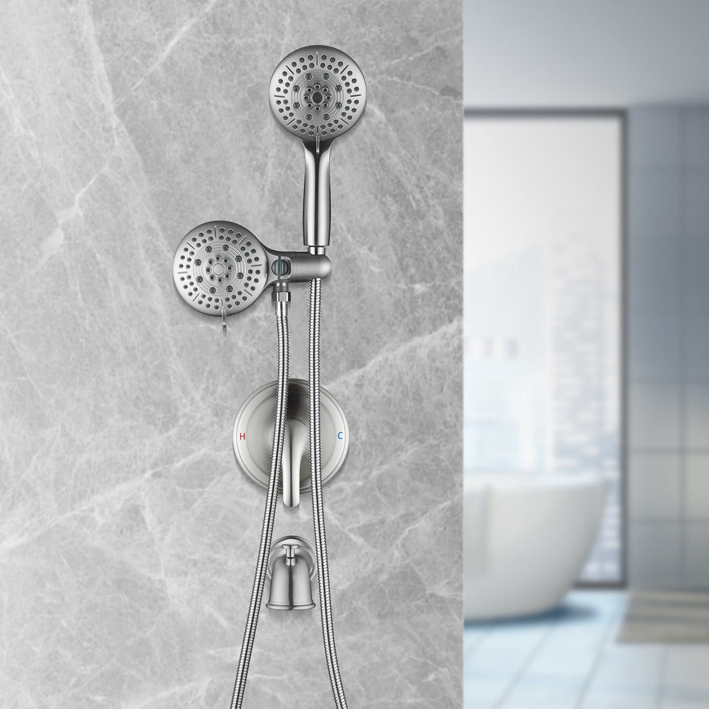 Rain Single Handle 5-Spray Tub Shower Faucet Handheld Combo with Valve 1.8 GPM Adjustable shower Head in Brushed Nicke