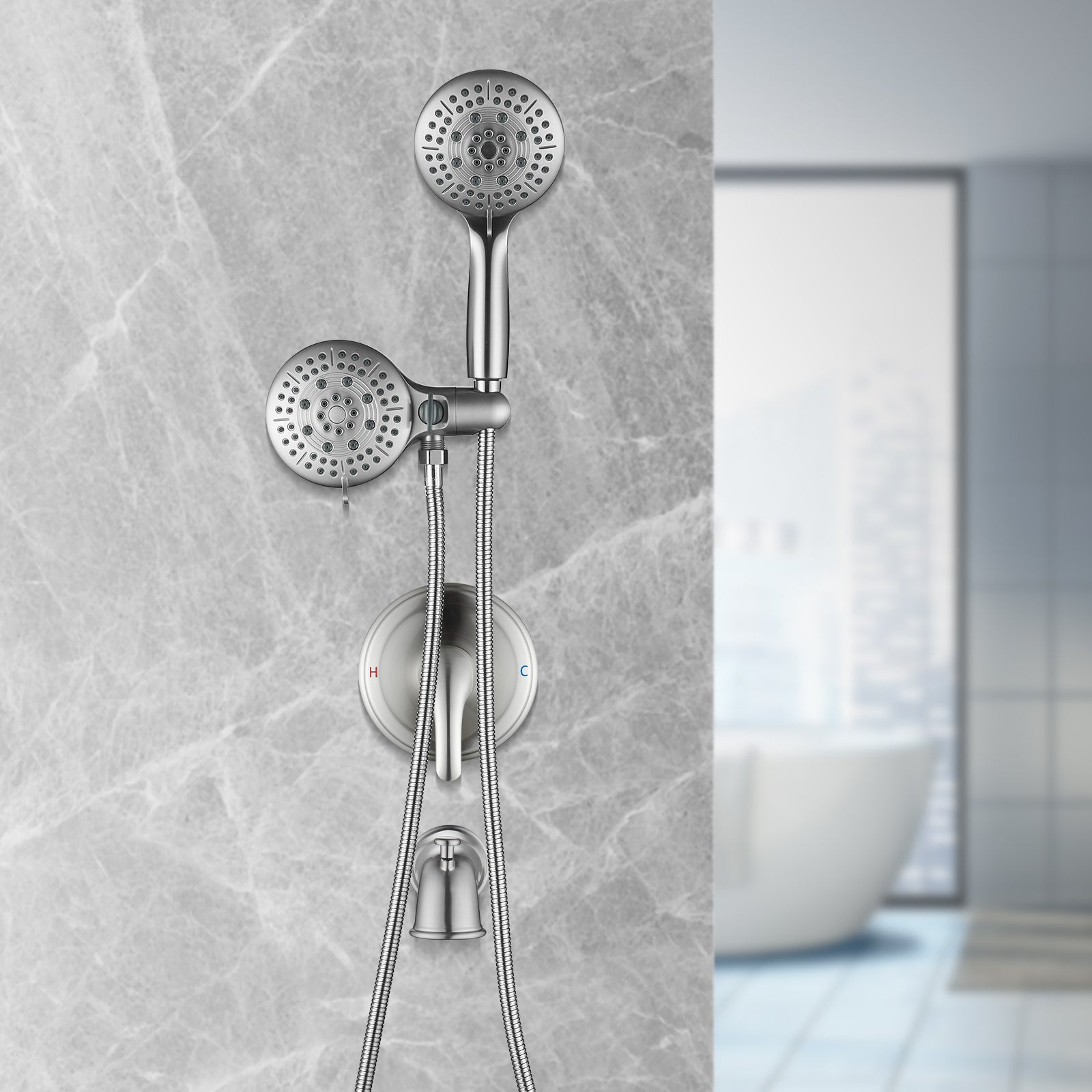 Rain Single Handle 5-Spray Tub Shower Faucet Handheld Combo with Valve 1.8 GPM Adjustable shower Head in Brushed Nicke