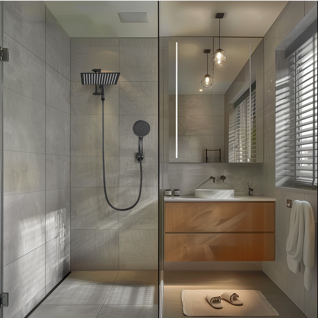 Rainfall Shower Head Combo 5-Spray 8 in. Wall Mount Dual Shower Heads and Handheld Shower Head with 1.8 GPM in Black