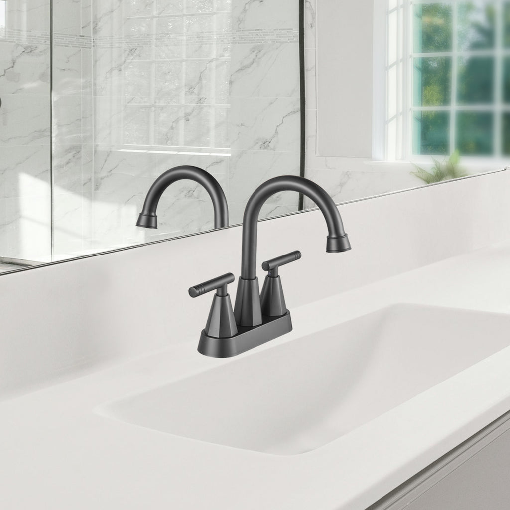 Rotatable 4 in. Centerset Double Handle Bathroom Faucet with Drain Kit Included in Black