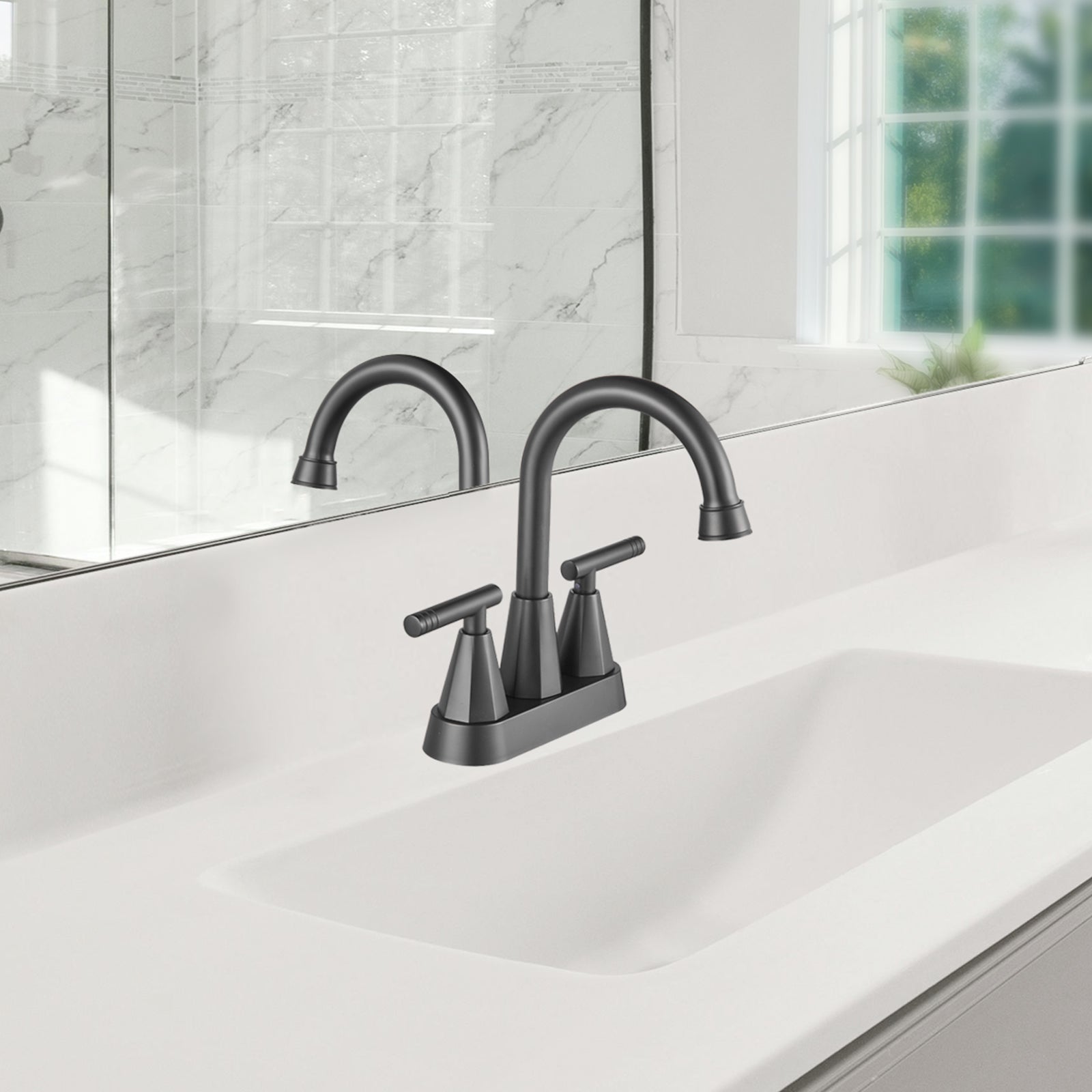 Rotatable 4 in. Centerset Double Handle Bathroom Faucet with Drain Kit Included in Black
