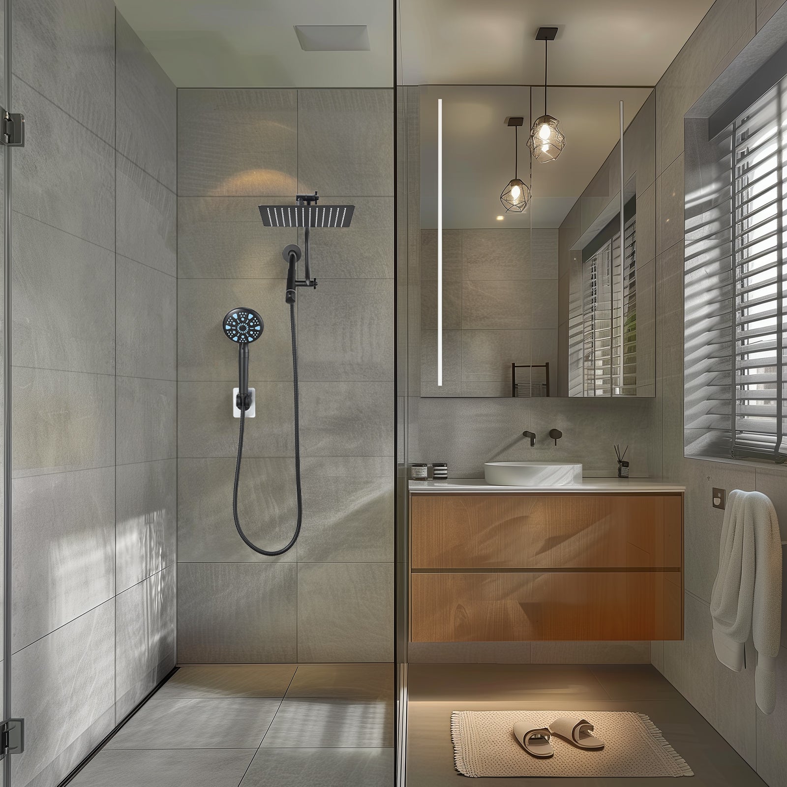 Rainfull 2-in-1 9-Spray Patterns Adjustable Wall Mount Shower Head with Filter 2.5 GPM and Handheld Shower Head in Black