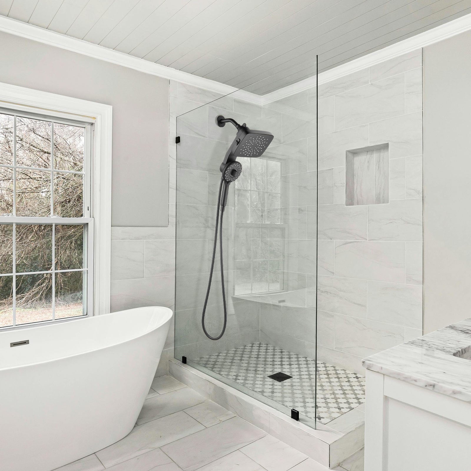 Magnetic 2-in-1 5-Spray  Adjustable Dual Shower Heads Wall Mount Fixed and Handheld Shower Head 2.5 GPM in Black