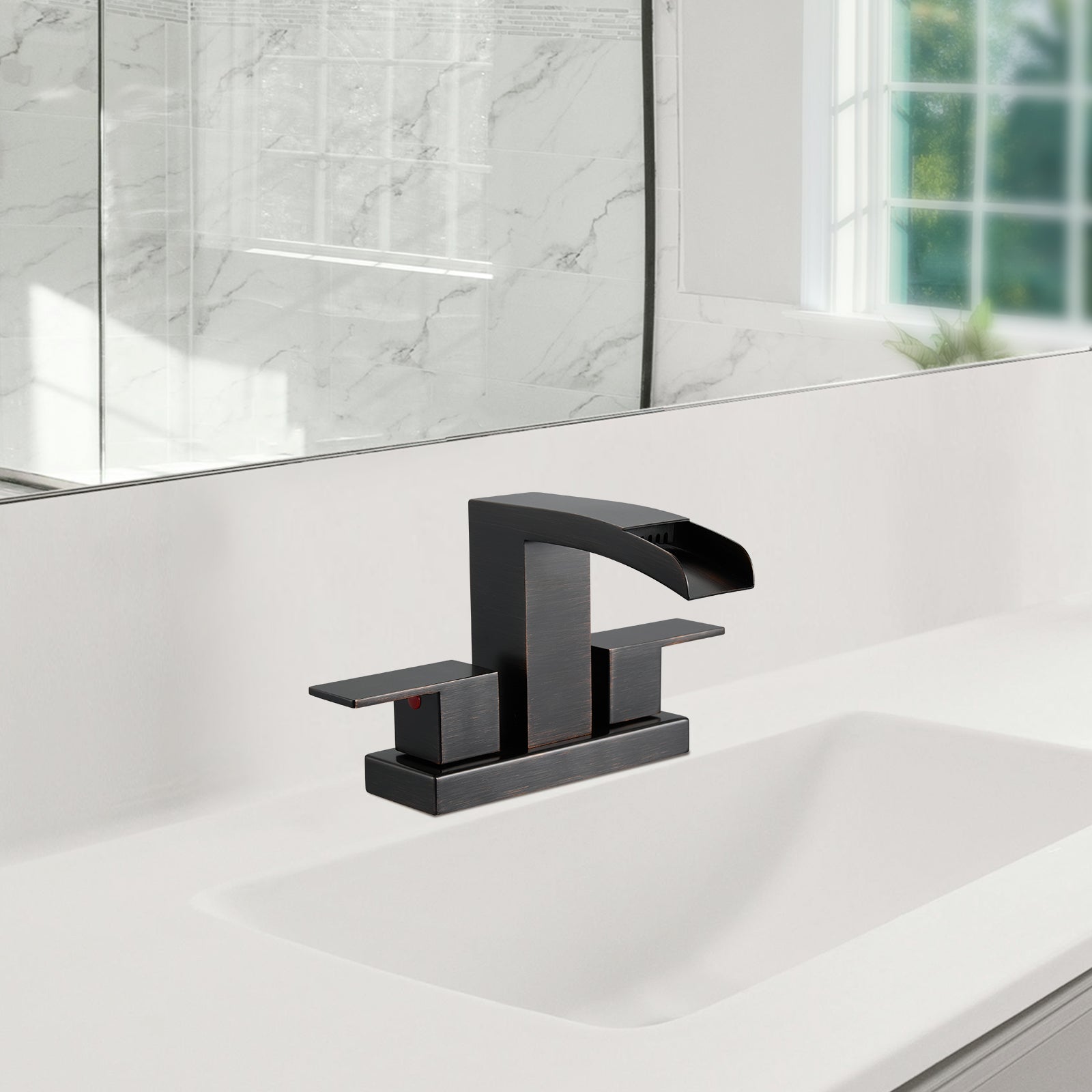 304 stainless steel 4 in. Centerset Double Handle Bathroom Faucet with Drain Kit Included in Oil Rubbed Bronze
