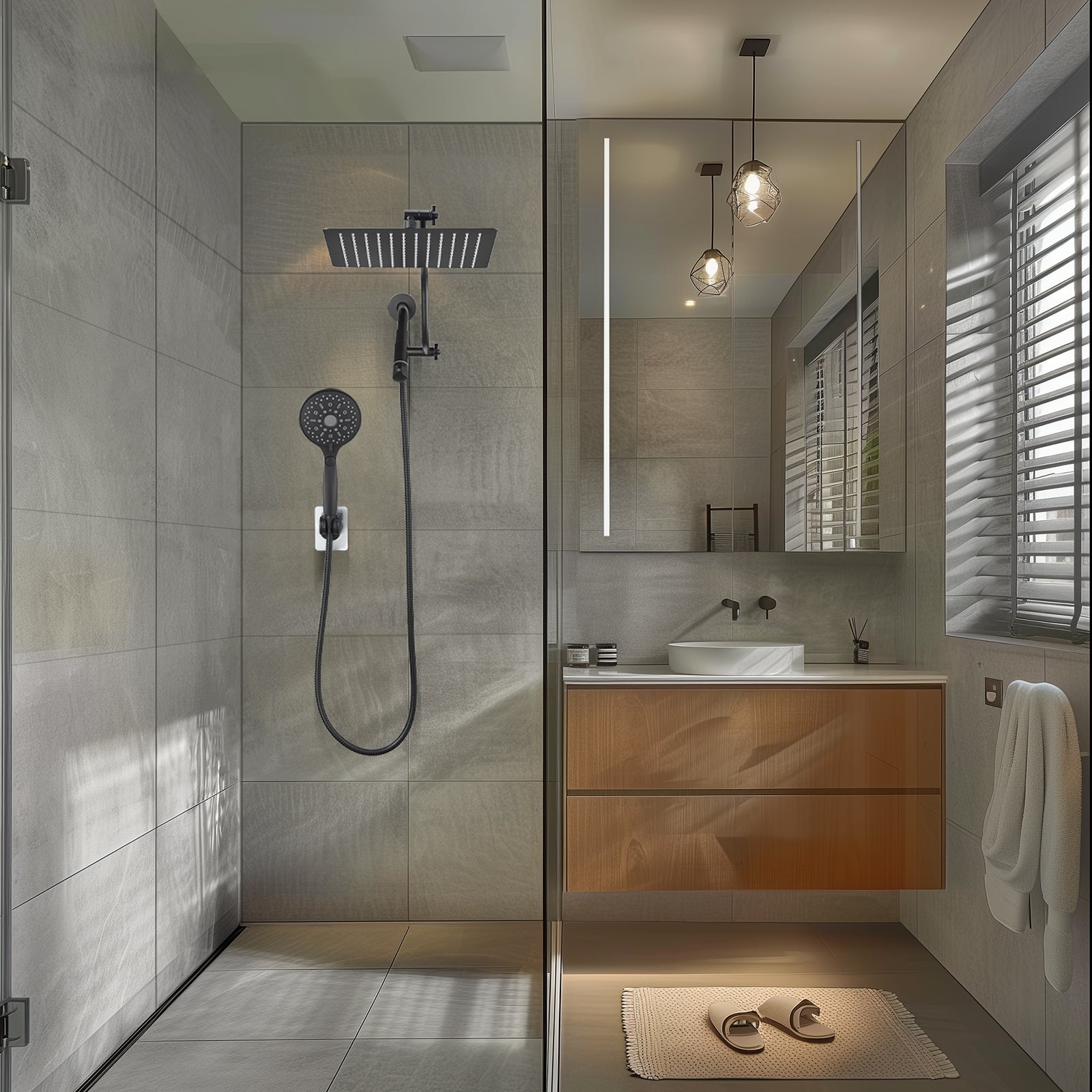 Rainfall Shower Head Combo 12-Spray 12 in. Wall Mount Dual Shower Heads and Handheld Shower Head with 1.8 GPM in Black