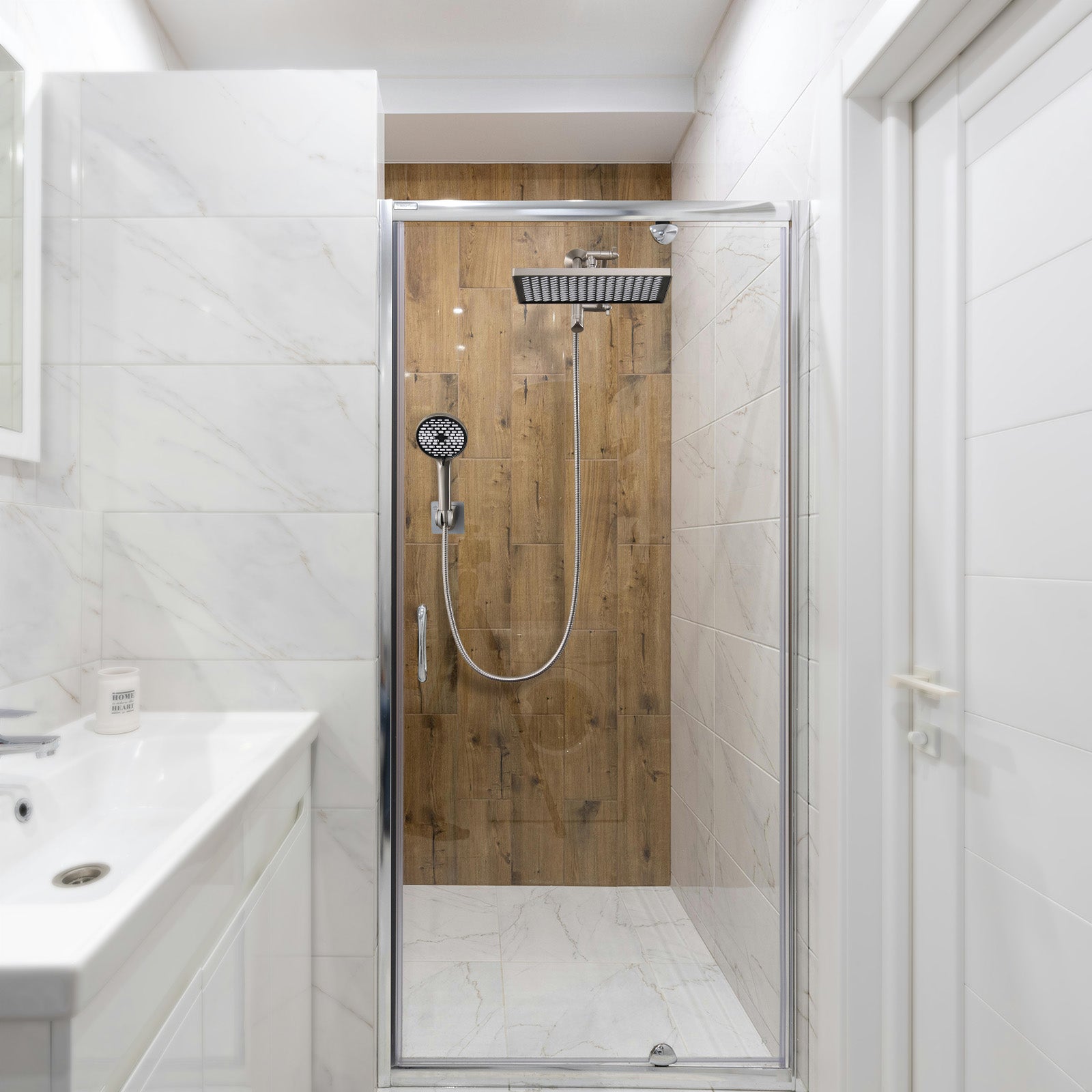 Rainfall Shower Head Combo 6-Spray 12 in. Wall Mount Dual Shower Heads and Handheld Head with 1.8 GPM in Brushed Nickel
