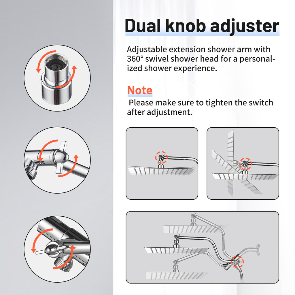 Rainfall Shower Head Combo 12-Spray 12 in. Wall Mount Dual Shower Heads and Handheld Shower Head with 1.8 GPM in Chrome