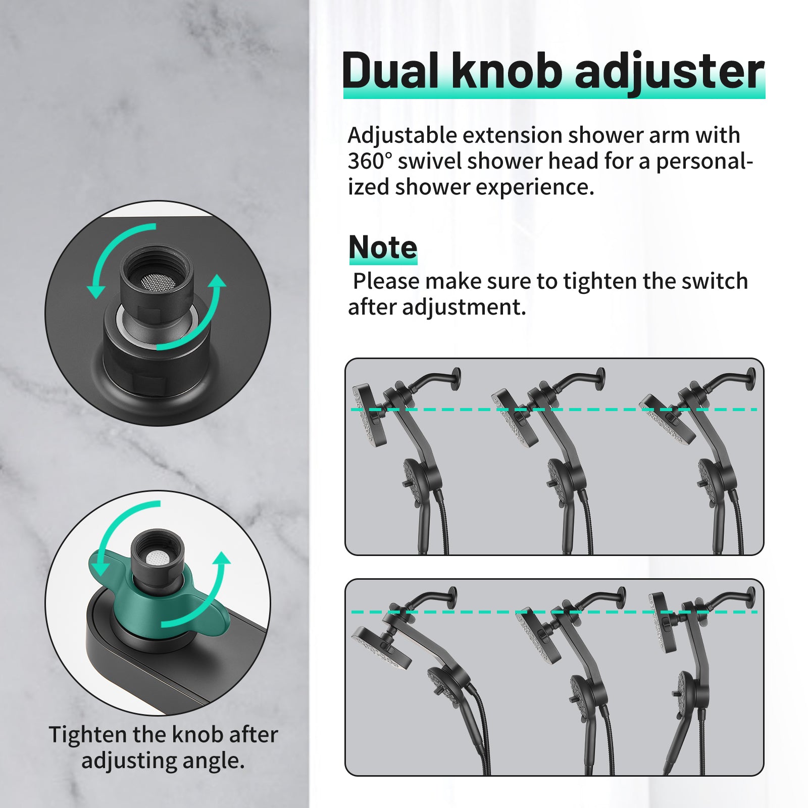 Magnetic 2-in-1 5-Spray  Adjustable Dual Shower Heads Wall Mount Fixed and Handheld Shower Head 2.5 GPM in Black