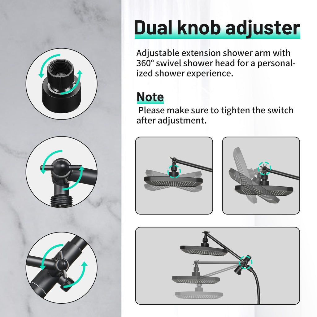 Rainfull 2-in-1 8-Spray Patterns with 1.8 GPM 12 in. Wall Mount Dual Shower Head and Handheld Shower Head in Black