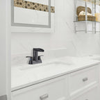 Rotatable 4 in. Centerset Double Bathroom Faucet with Drain kit Included Waterfall Lavatory in Matte Black