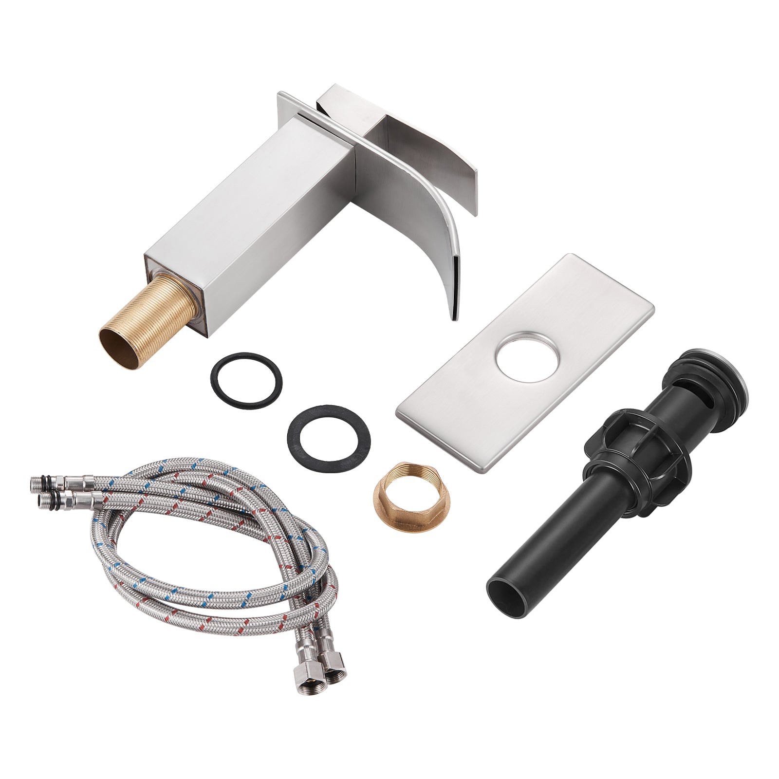Arc Waterfall Single Handle Single Hole Bathroom Faucet with Drain Kit Includedin Brushed Nickel