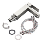 Square Single Handle Single Hole Bathroom Faucet in Brushed Nickel