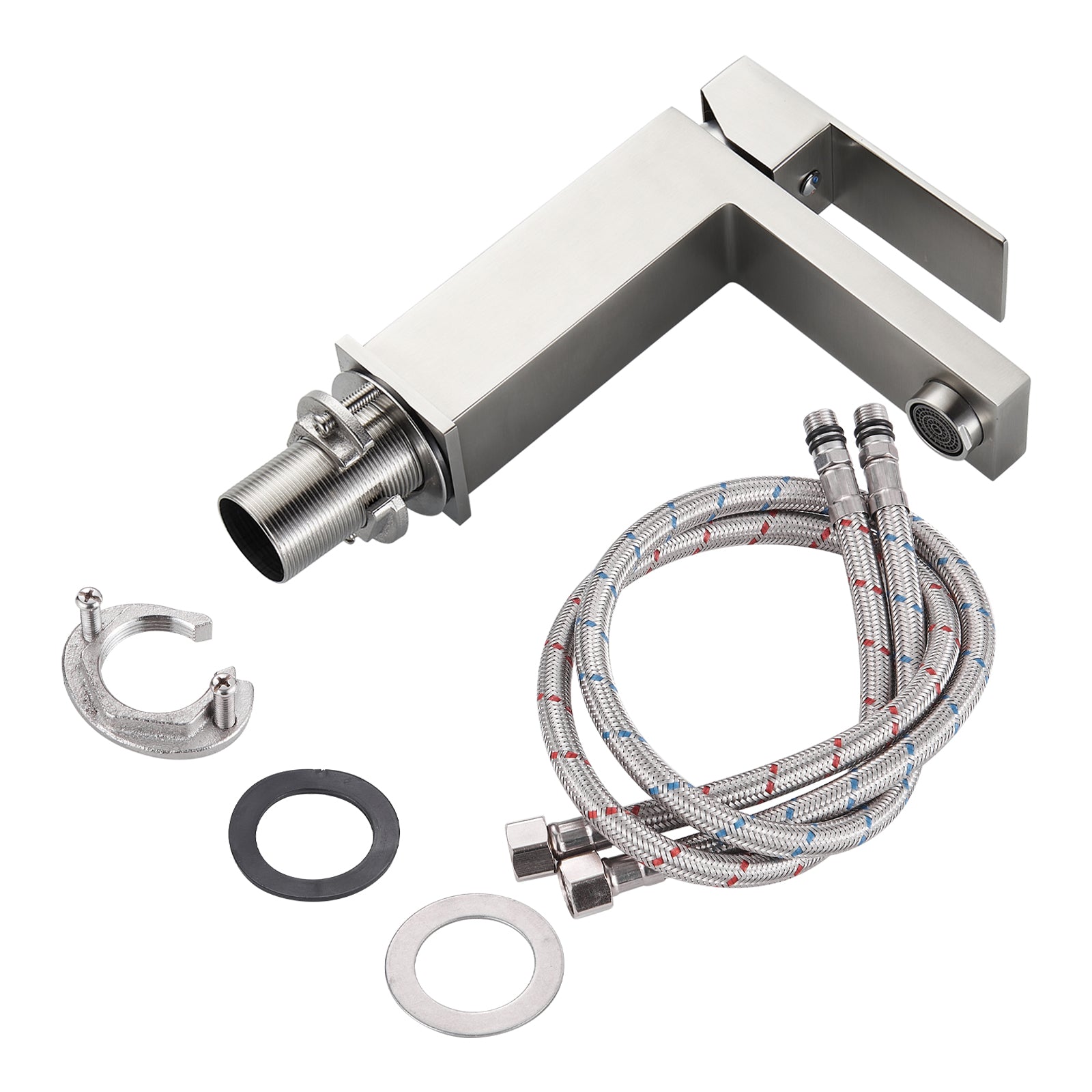 Square Single Handle Single Hole Bathroom Faucet in Brushed Nickel