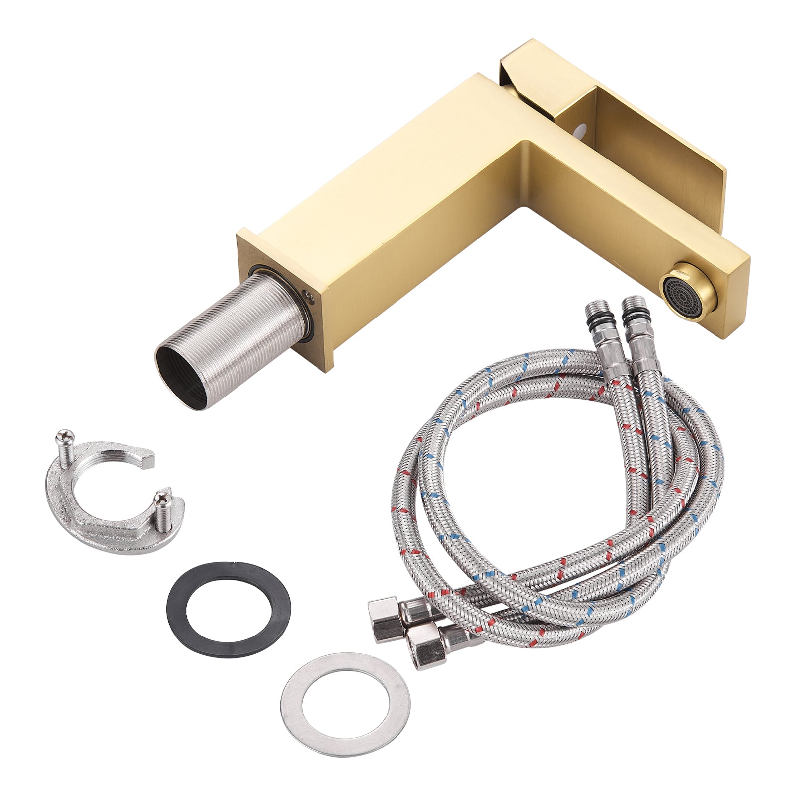 Square Single Handle Single Hole Bathroom Faucet in Brushed Gold
