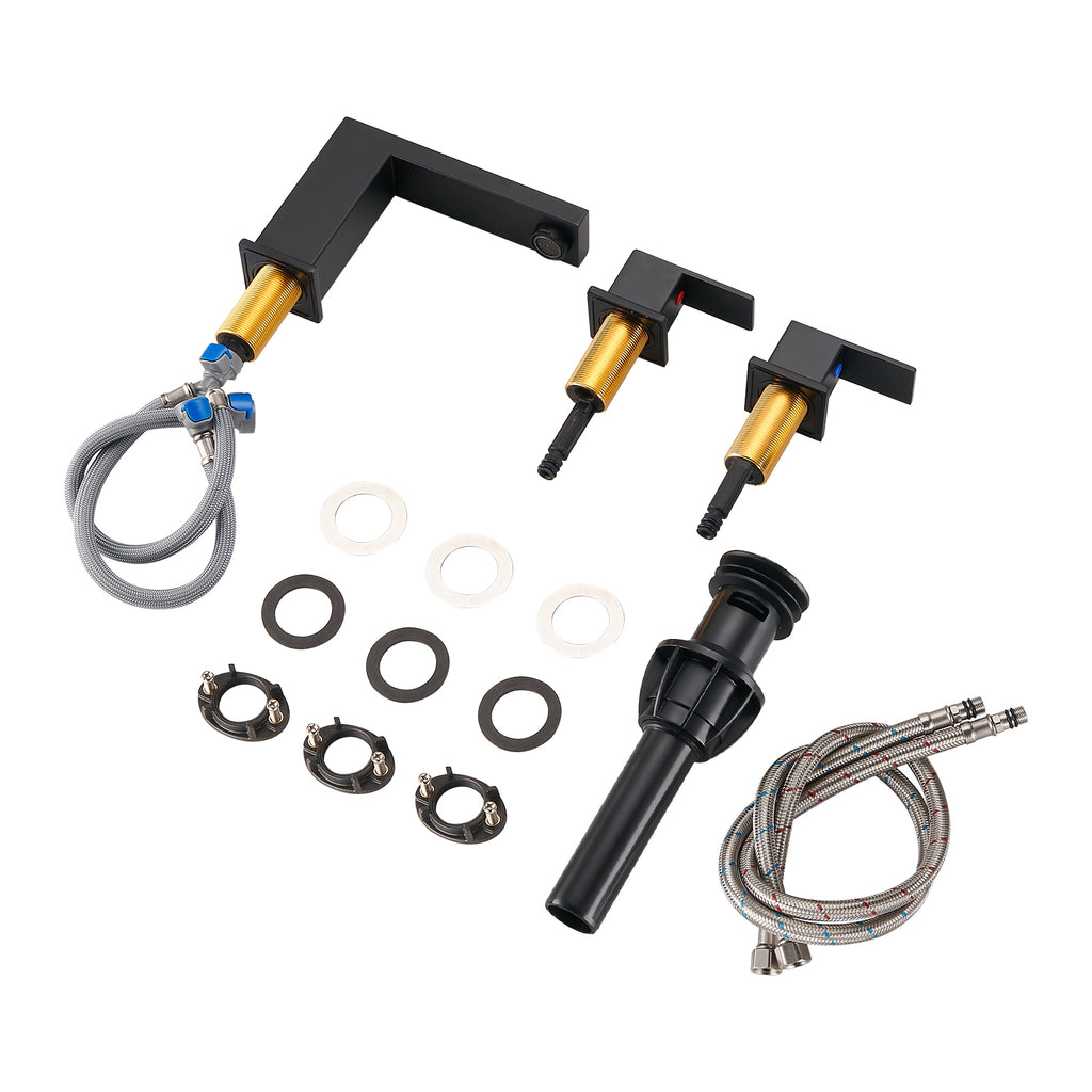 304 stainless steel 8 in. Widespread Double Handle Bathroom Faucet with Drain Kit Included in Matte Black
