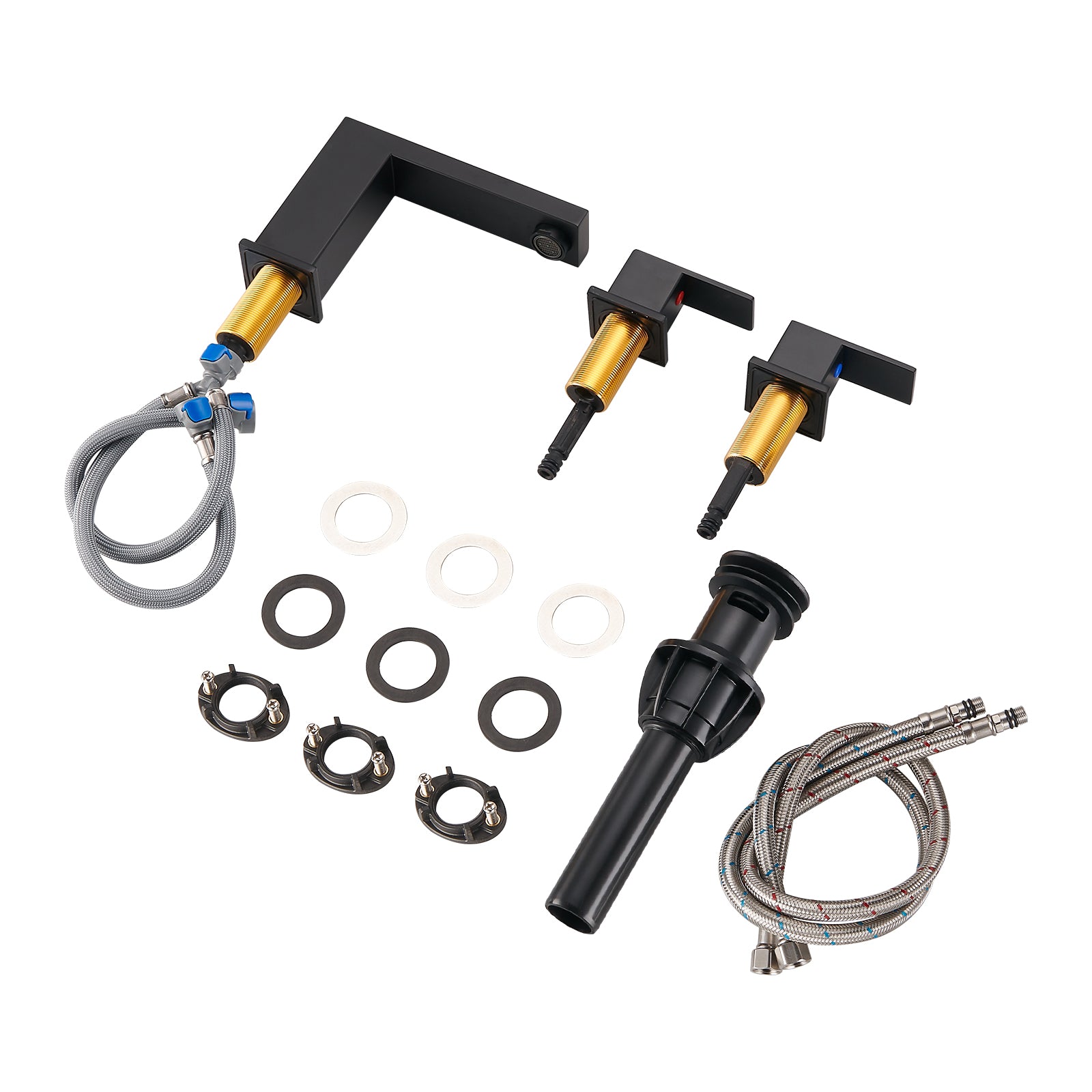 304 stainless steel 8 in. Widespread Double Handle Bathroom Faucet with Drain Kit Included in Matte Black