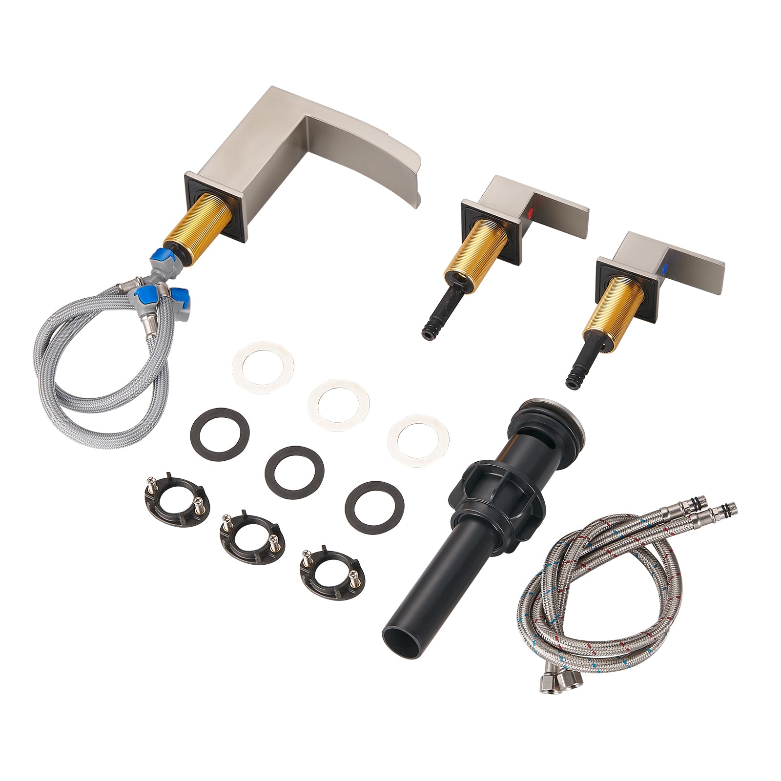 Waterfall 304 stainless steel 8 in. Widespread Double Handle Bathroom Faucet with Drain Kit Included in Brushed Nickel