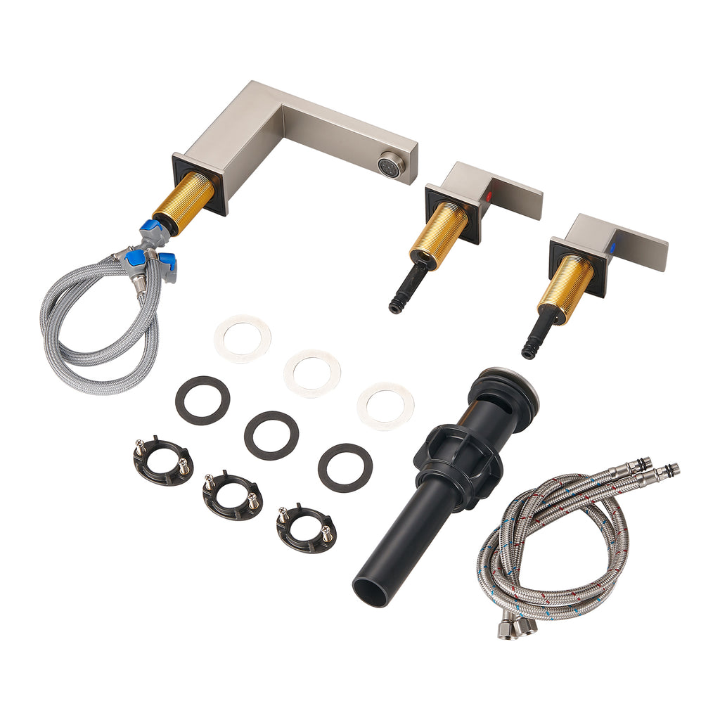 304 stainless steel 8 in. Widespread Double Handle Bathroom Faucet with Drain Kit Included in Brushed Nickel