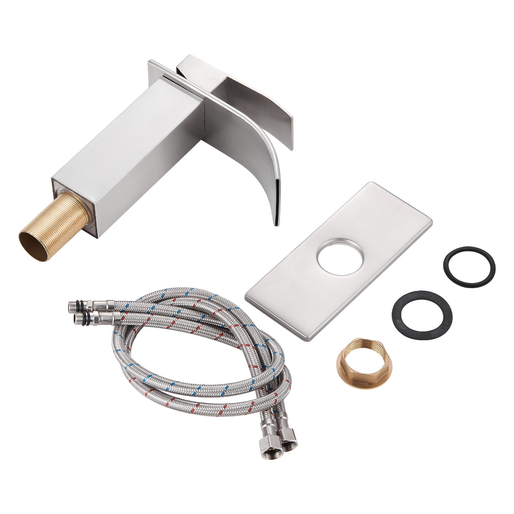 Arc Waterfall Single Handle Single Hole Bathroom Faucet in Brushed Nickel