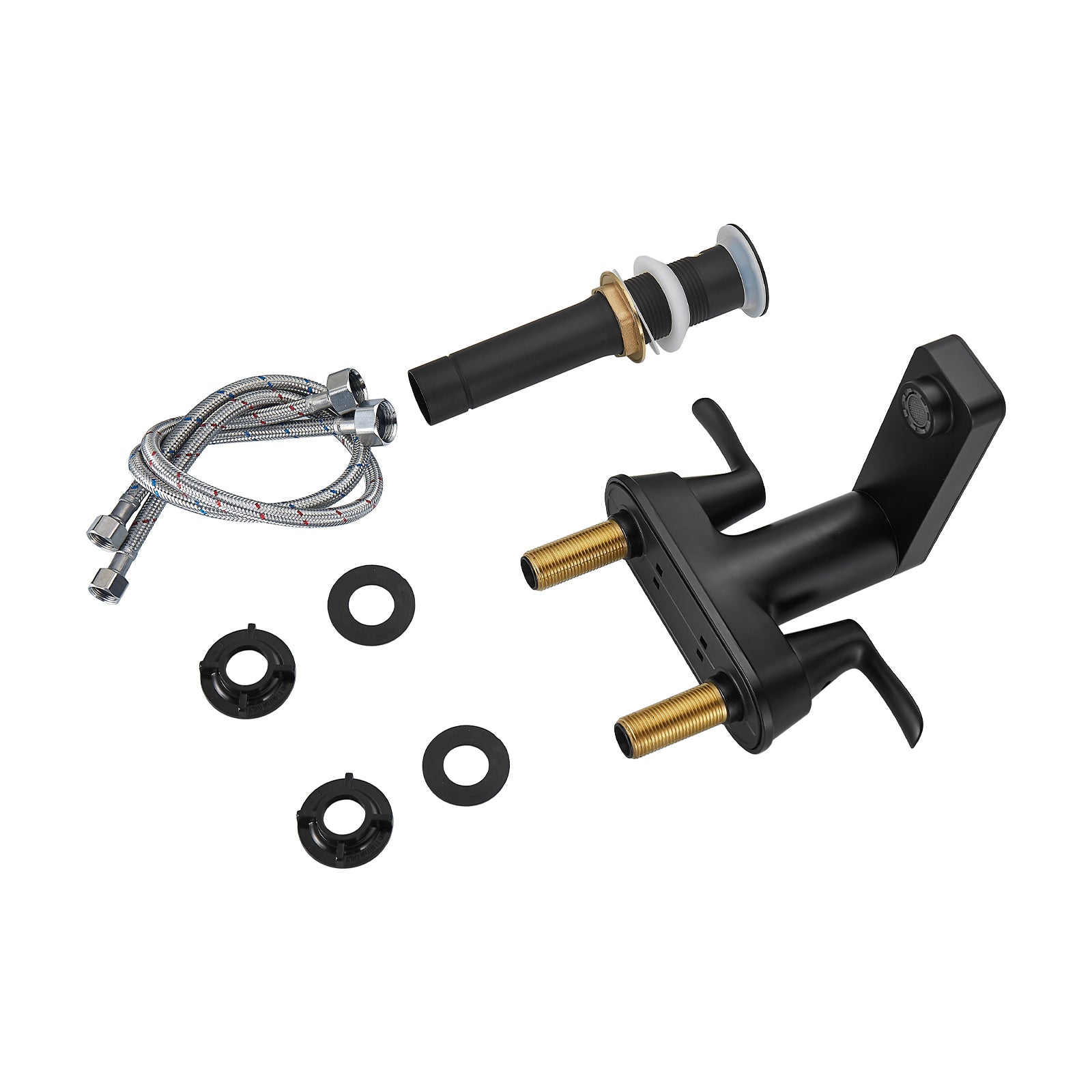 Rotatable 4 in. Centerset Double Handle Bathroom Faucet with Drain Kit Included in Matte Black