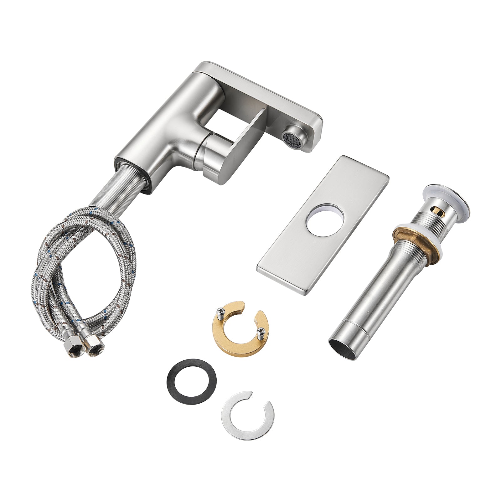 Single Handle Single Hole Low Arc Bathroom Faucet With Metal Pop Up Drain Assembly Swivel Sink Faucet in Brushed Nickel