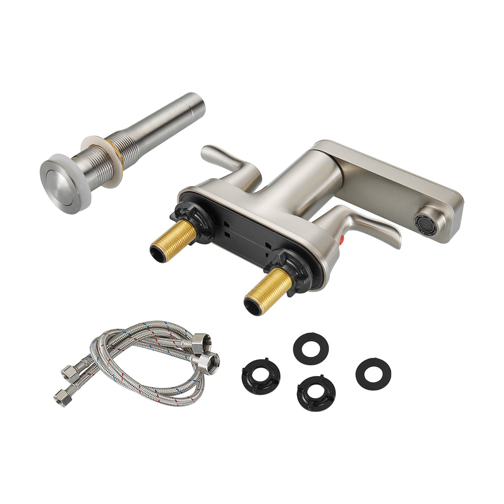 Rotatable 4 in. Centerset Double Handle Bathroom Faucet with Drain Kit Included in Brushed Nickel