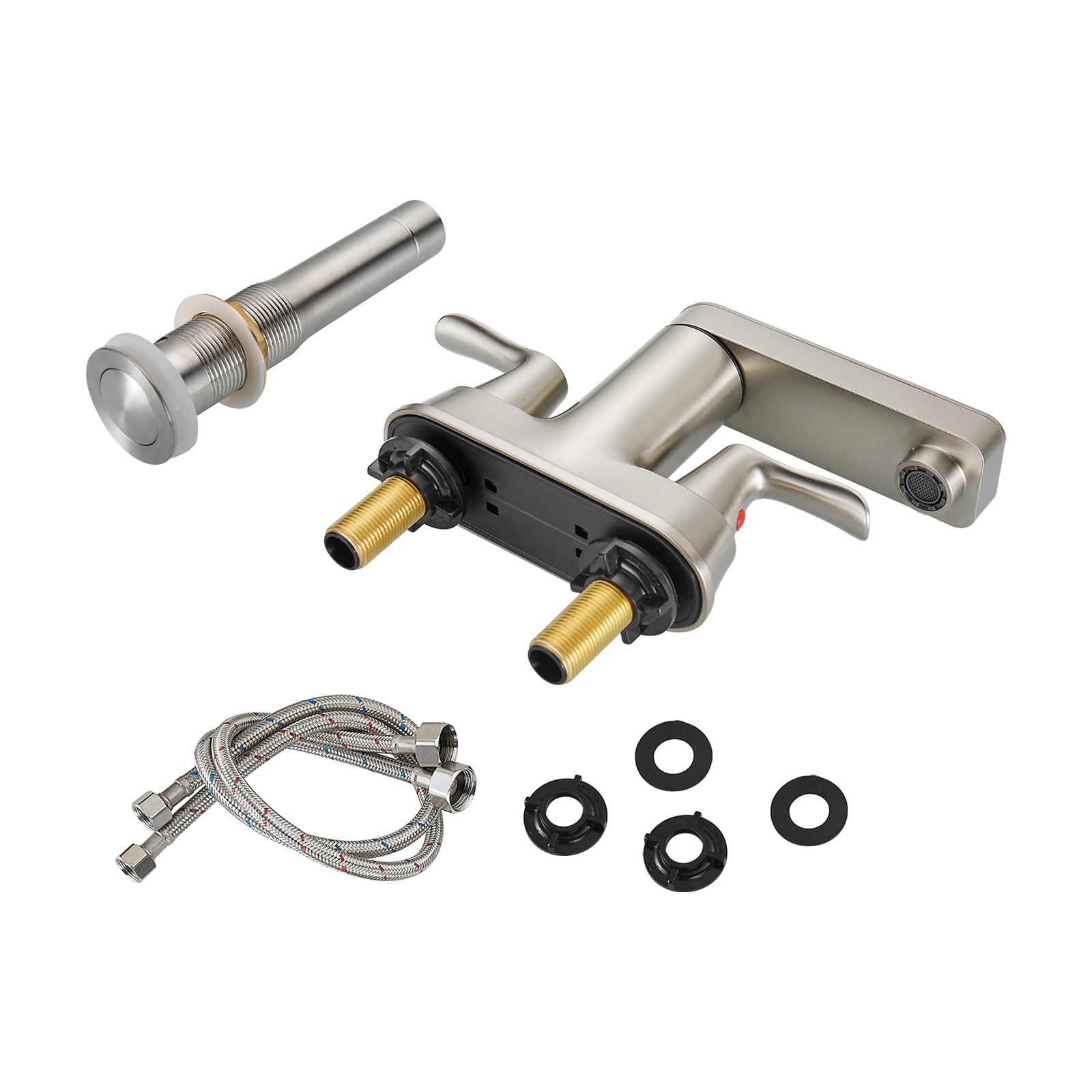 Rotatable 4 in. Centerset Double Handle Bathroom Faucet with Drain Kit Included in Brushed Nickel