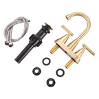 Rotatable 4 in. Centerset Double Handle Bathroom Faucet with Drain Kit Included in Gold