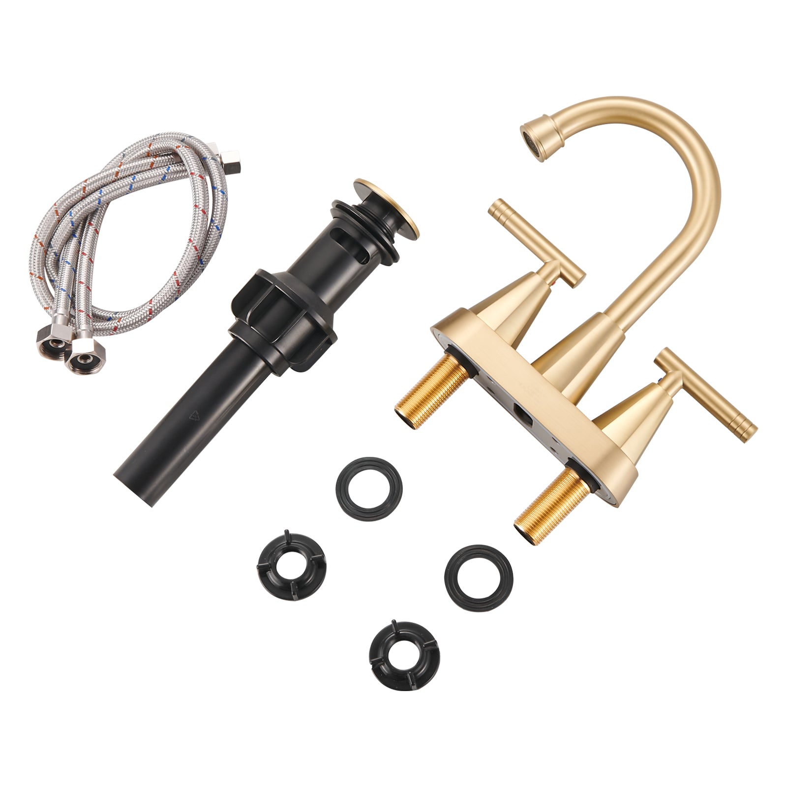 Rotatable 4 in. Centerset Double Handle Bathroom Faucet with Drain Kit Included in Gold